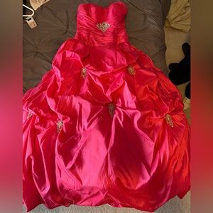 Mystique Hot Pink w/ silver embellished princess strapless prom dress size 10